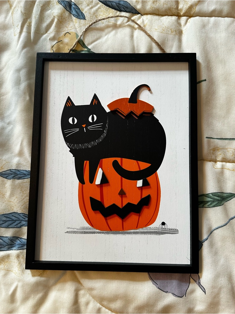 Black Cat on Jack-O'-Lantern Halloween Wall Art - Orange & Black